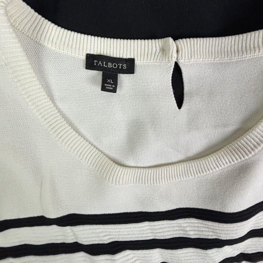 TALBOTS Striped A-Line Mini Dress Career Textured Keyhole Slimming Large NWOT - Picture 6 of 10